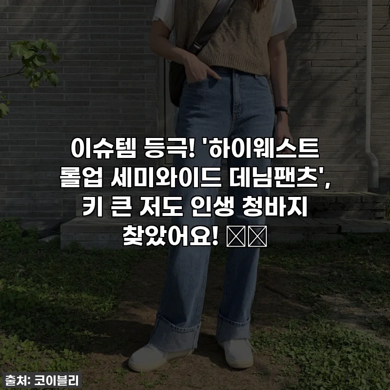 이슈템 등극! '하이웨스트 롤업 세미와이드 데님팬츠', 키 큰 저도 인생 청바지 찾았어요! 👖✨