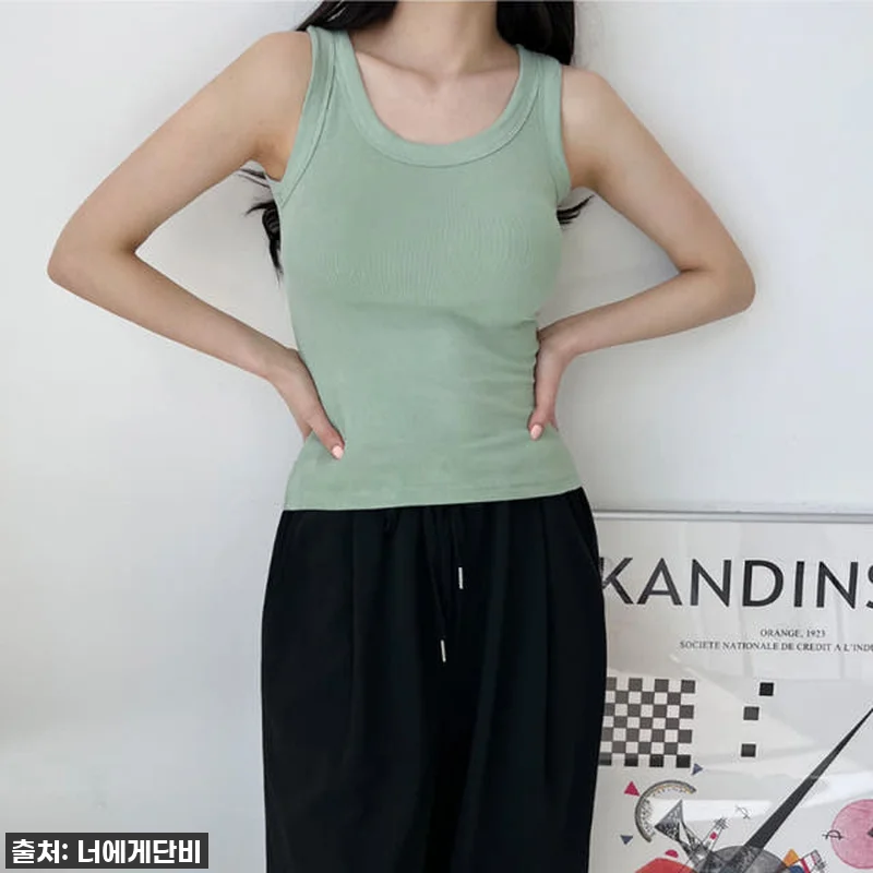 민나시 흰 하얀 민소매 골지 여성 이 관련 이미지 1