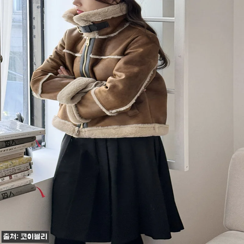 겨울 하이넥 레더 여자 무스탕 자켓, 블랙 색감과 스웨이드 질감이 예쁜 코이블리 찐후기 12 겨울 하이넥 레더 여자 무스탕 자켓, 관련 이미지 1