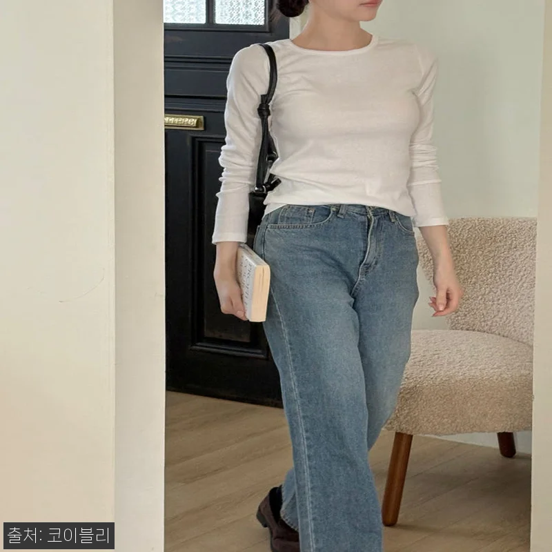코이블리 슬림핏 와이드 유넥 골지 이 관련 이미지 1