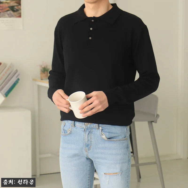 남자니트 루즈핏 헨리넥 카라티 남자봄 관련 이미지 1