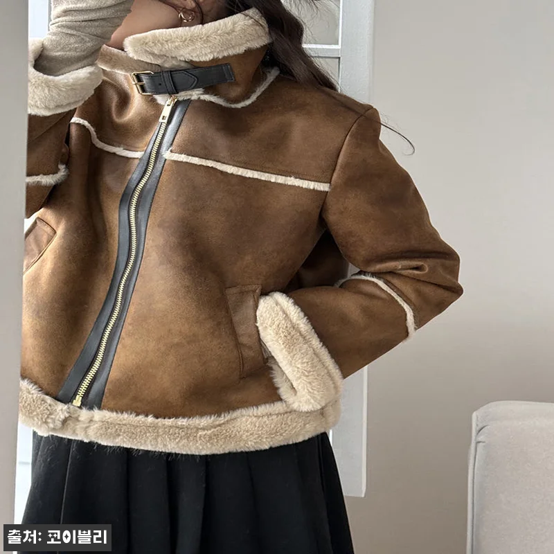 겨울 하이넥 레더 여자 무스탕 자켓, 블랙 색감과 스웨이드 질감이 예쁜 코이블리 찐후기 13 겨울 하이넥 레더 여자 무스탕 자켓, 관련 이미지 2