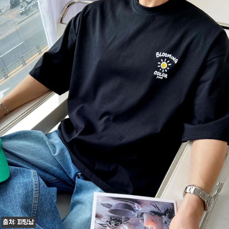 남자 꽃곰돌이 여름 오버핏 아이스 분또 면 반팔티, 귀여운 포인트와 여유핏이 눈에 띄는 이슈템 13 남자 꽃곰돌이 여름 오버핏 아이스 분 관련 이미지 2