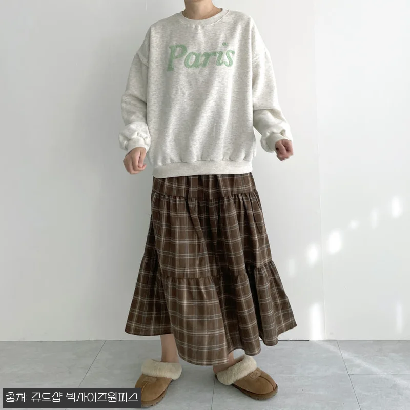 체크스커트 가을 캉캉스커트 밴딩 롱스 관련 이미지 3
