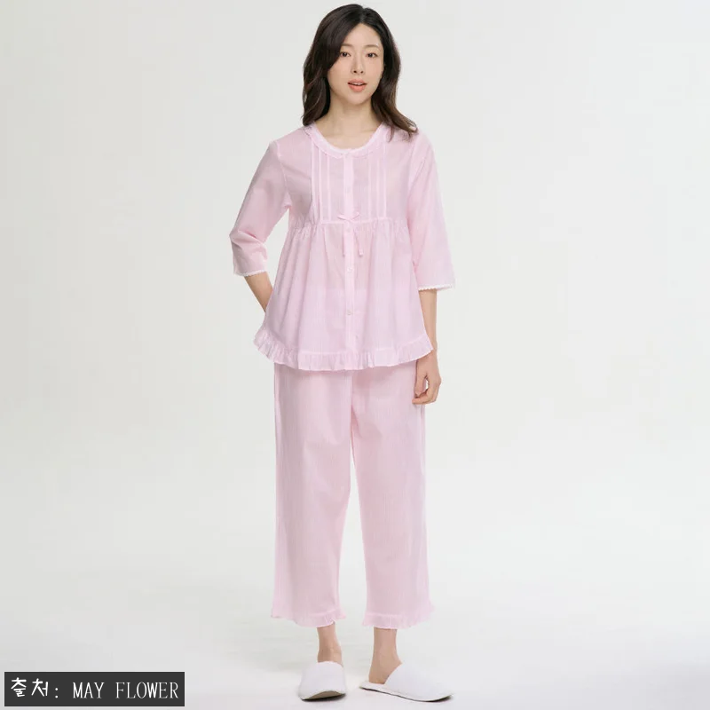 핑크ST 여성 7부 순면 잠옷 파자마 관련 이미지 3