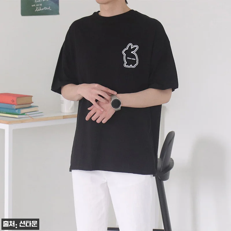 남자오버핏반팔티 토끼 프린팅 여름 커 관련 이미지 3