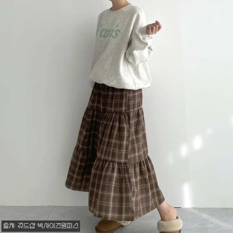 체크스커트 가을 캉캉스커트 밴딩 롱스 관련 이미지 4