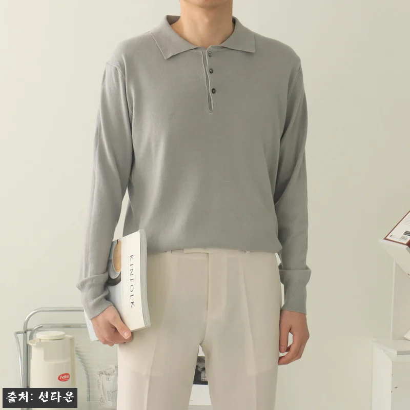남자니트 루즈핏 헨리넥 카라티 남자봄 관련 이미지 4