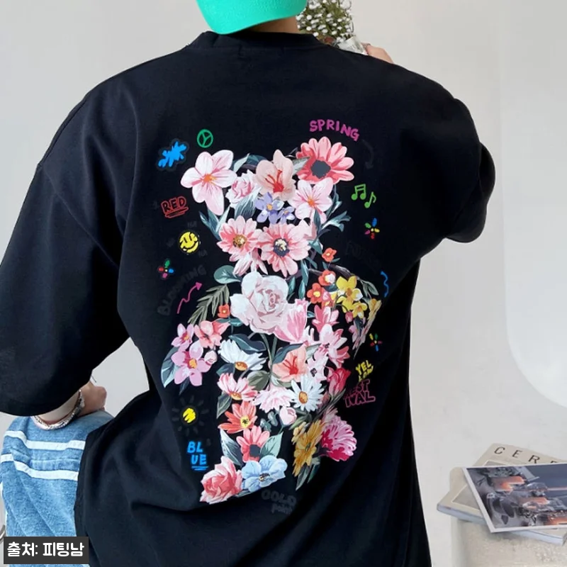 남자 꽃곰돌이 여름 오버핏 아이스 분또 면 반팔티, 귀여운 포인트와 여유핏이 눈에 띄는 이슈템 15 남자 꽃곰돌이 여름 오버핏 아이스 분 관련 이미지 4
