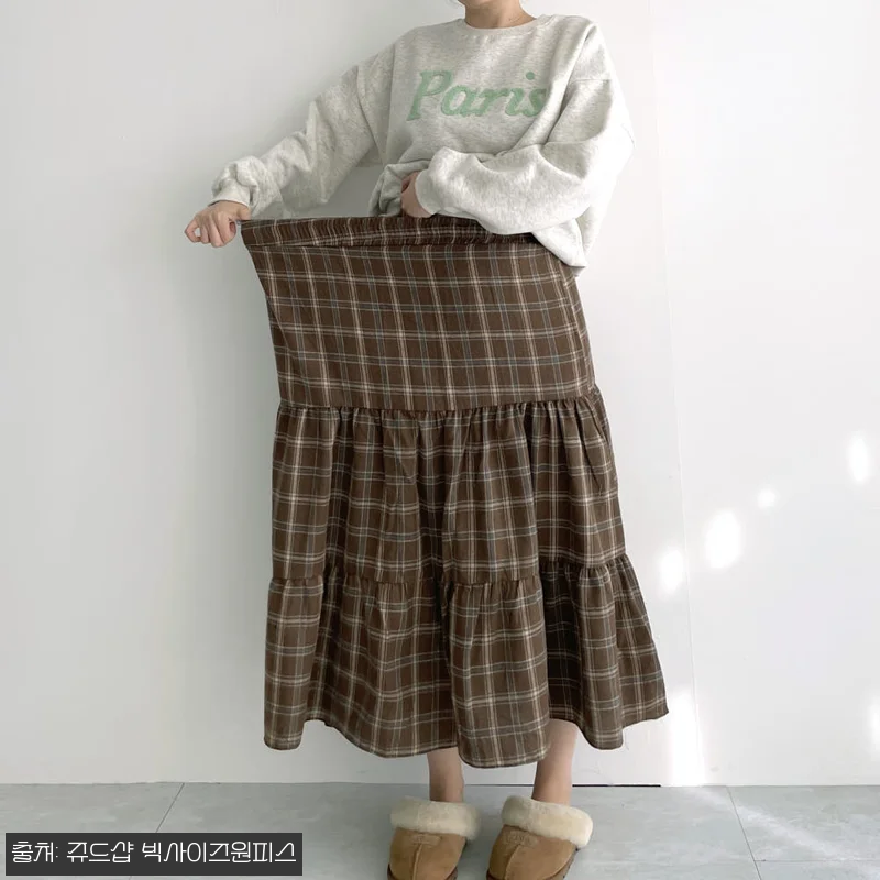 체크스커트 가을 캉캉스커트 밴딩 롱스 관련 이미지 5