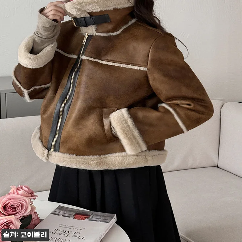 겨울 하이넥 레더 여자 무스탕 자켓, 블랙 색감과 스웨이드 질감이 예쁜 코이블리 찐후기 16 겨울 하이넥 레더 여자 무스탕 자켓, 관련 이미지 5