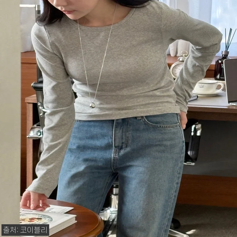 코이블리 슬림핏 와이드 유넥 골지 이 관련 이미지 5