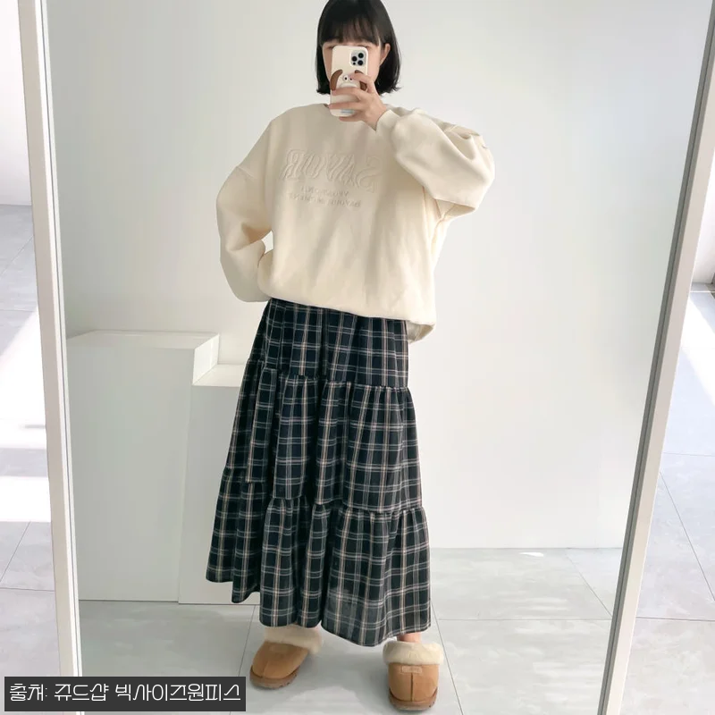 체크스커트 가을 캉캉스커트 밴딩 롱스 관련 이미지 6
