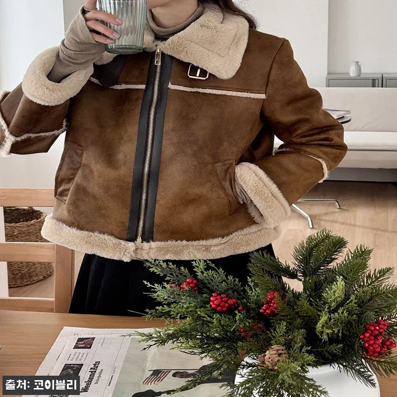 겨울 하이넥 레더 여자 무스탕 자켓, 블랙 색감과 스웨이드 질감이 예쁜 코이블리 찐후기 19 겨울 하이넥 레더 여자 무스탕 자켓, 관련 이미지 8