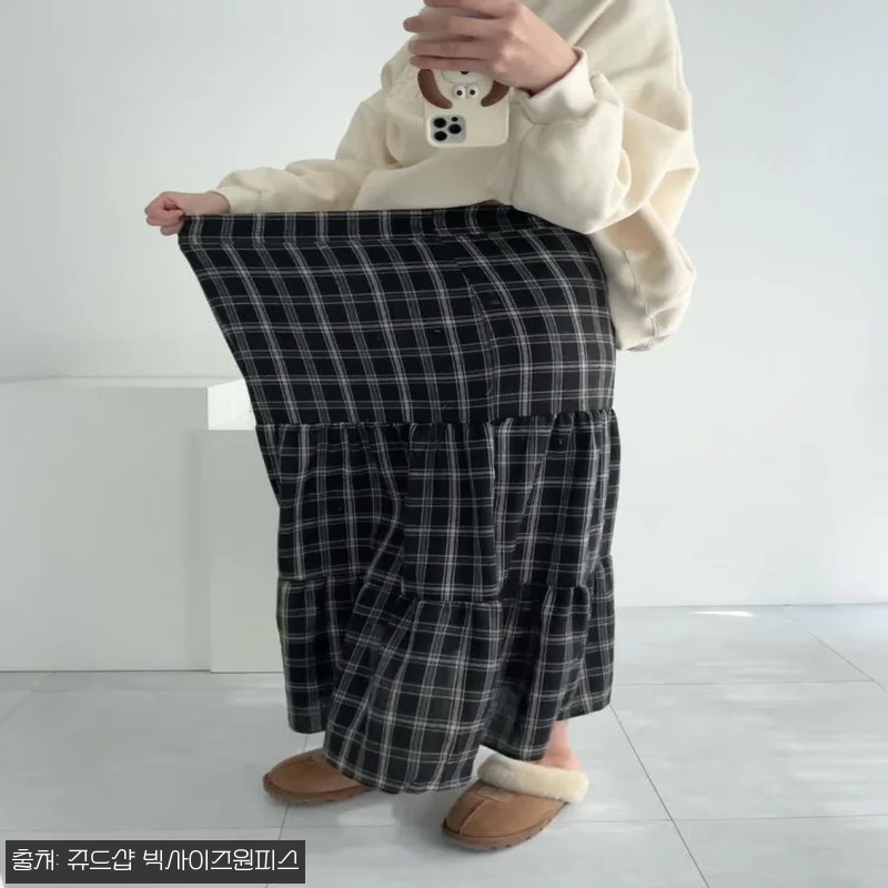 체크스커트 가을 캉캉스커트 밴딩 롱스 관련 이미지 9
