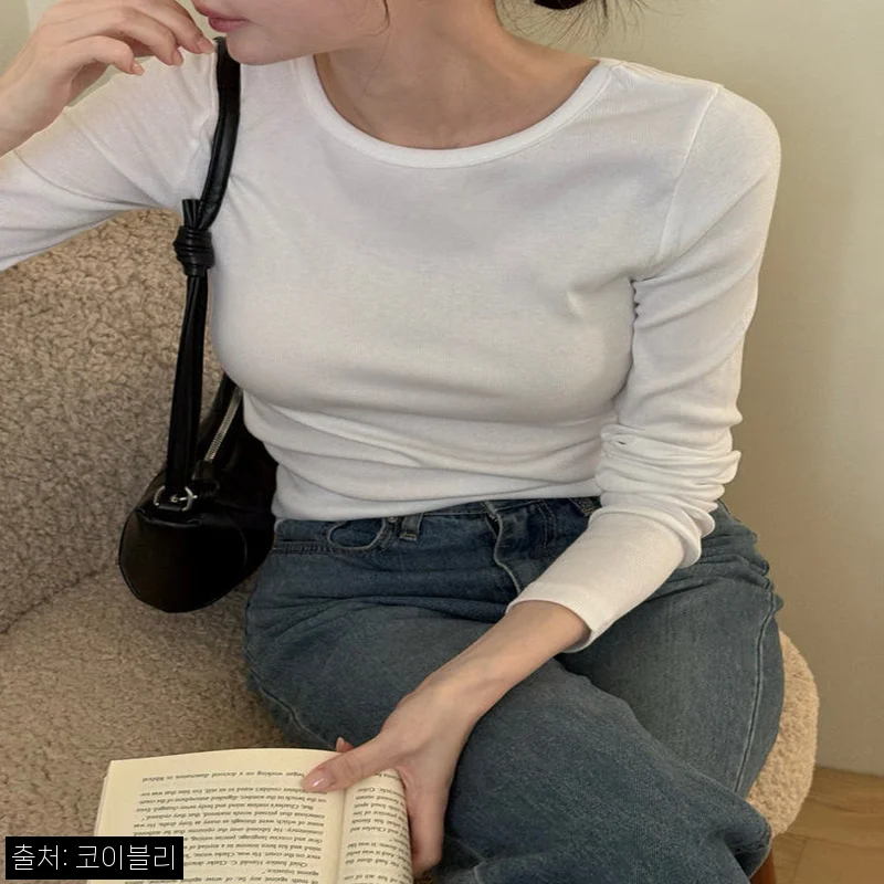 코이블리 슬림핏 와이드 유넥 골지 이너티, 14,900원 무료배송으로 보는 레이어드 기본템