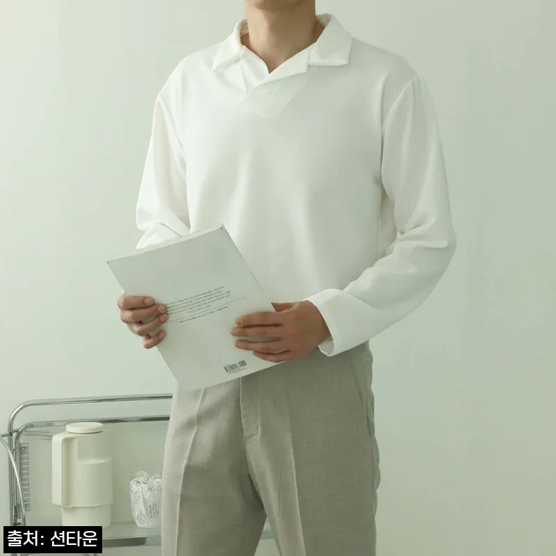 남자카라티 구김없는 루즈핏 헨리넥 남자긴팔티, 18,500원으로 보는 봄가을 데일리룩 이슈템