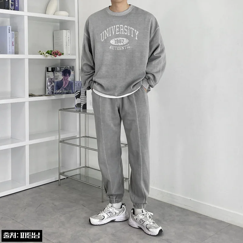 남자 햄튼 피그먼트 면&기모 맨투맨 조거 트레이닝 셋업, 봄가을 데일리룩으로 눈여겨볼 이슈템
