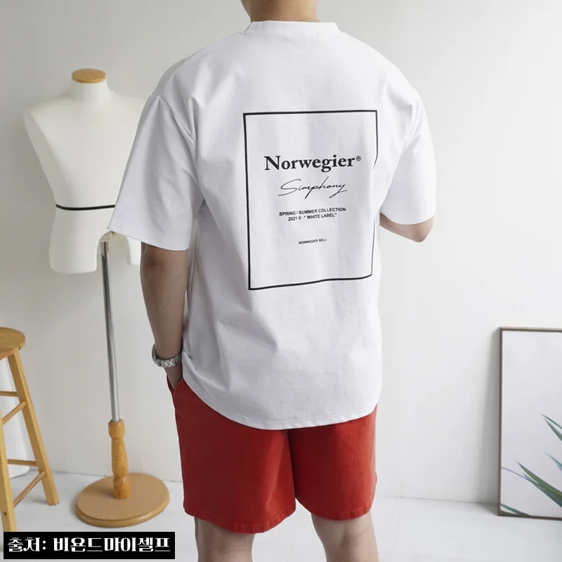 남자반팔티 루즈핏 오버핏 노르 분또 프린트 반팔 티셔츠 5color, 여름 코디용으로 눈여겨볼 이슈템